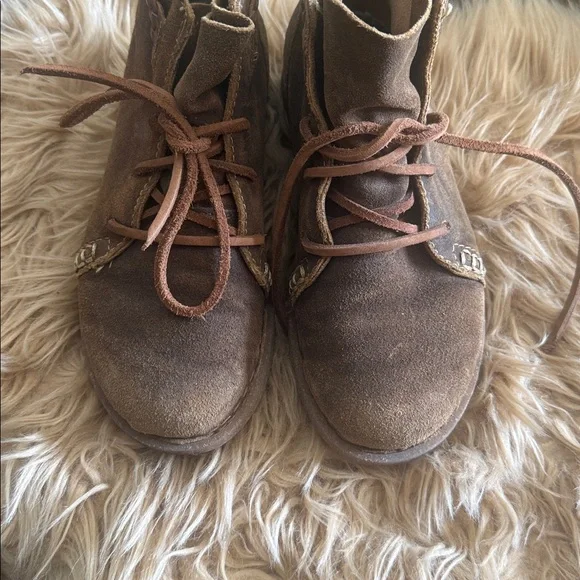 Born Brown Suede Lace-Up Ankle Booties with Braided Trim - Picture 2 of 5